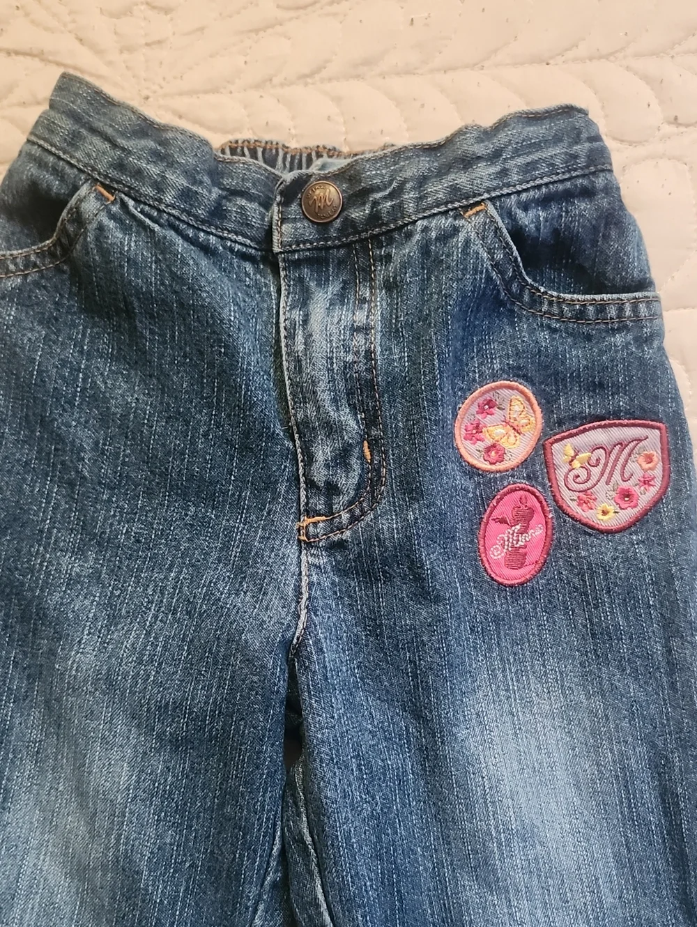 Vintage Disney Minnie Mouse Cuffed Capri Jeans With Minnie Embroidered Patches